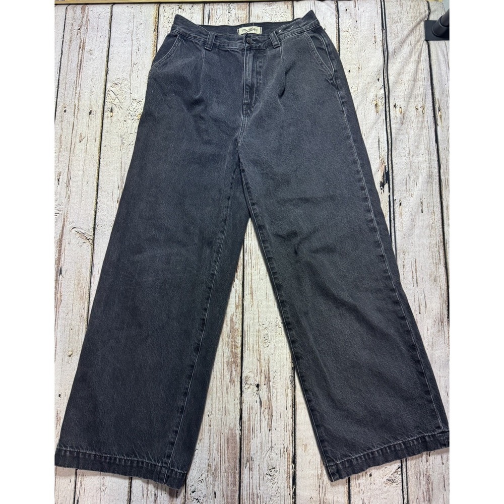 Madewell‎ Harlow Wide Leg Jeans Womens 26 Black High Rise Pleated Denim